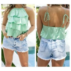 HYFVE Halter Spaghetti Strap Ruffle Top